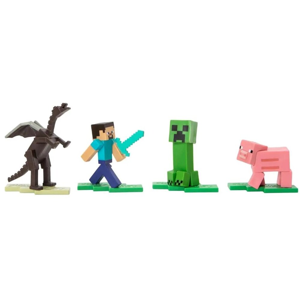 Minecraft Micro Collection Ender Dragon, Steve, Creeper & Pig 2" Mini Figure 4pc